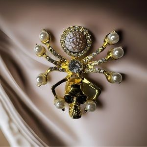 Bejeweled Goldtone Spider Brooch